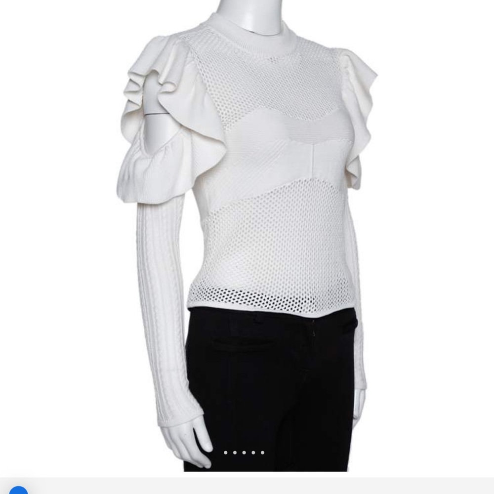 Self-Portrait White Fitted Ruffled Blouse